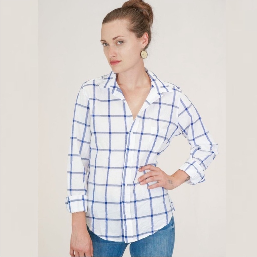 Frank & Eileen Barry Button Down Textured Navy Windowpane XS